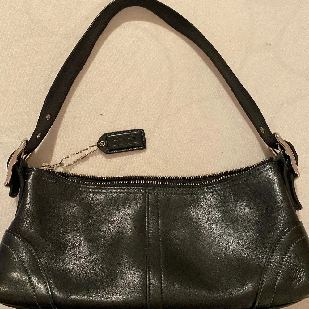 Black Leather Coach Shoulder Bag - Picture 1 of 6